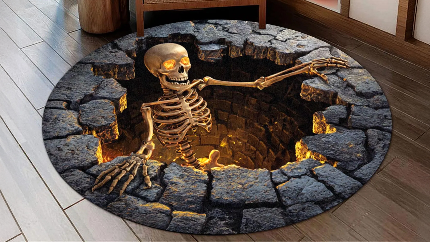 Faux 3D Skeleton Round Rug Faux 3D Skeleton Round Rug